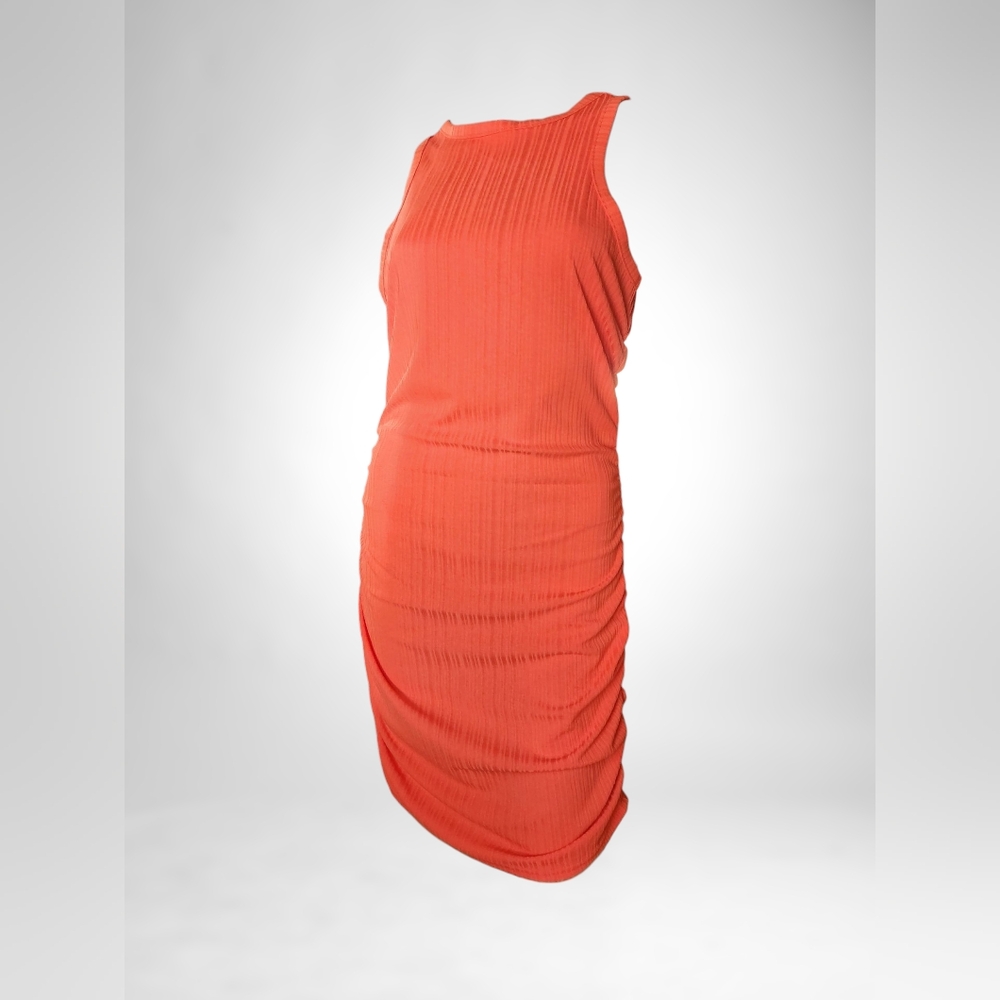 Cider Bright Orange Ruched Bodycon Dress M NWT
